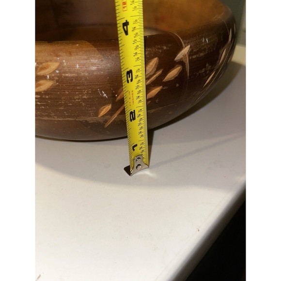 Rare Carved Wheat Motif Mid Century Baribocraft Wood Serving Bowl Salad Fruit - Picture 7 of 8